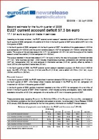 Image of Second estimate for the fourth quarter of 2008 EU27 current account deficit 57.3 bn euro 17.1 bn euro surplus on trade in services