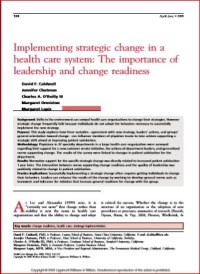 Image of Implementing strategic change in a health care system: The importance of leadership and change readiness