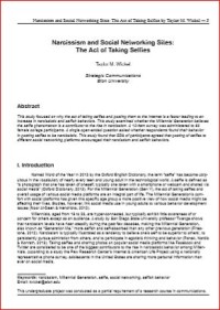 Image of Narcissism and Social Networking Sites:  The Act of Taking Selfies