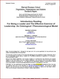 Image of Introductory Reading For Being a Leader and The Effective Exercise of Leadership: An Ontological / Phenomenological Model