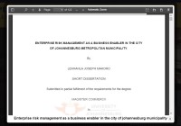 Image of Enterprise risk management as a business enabler in the city of johannesburg metropolitan municipality